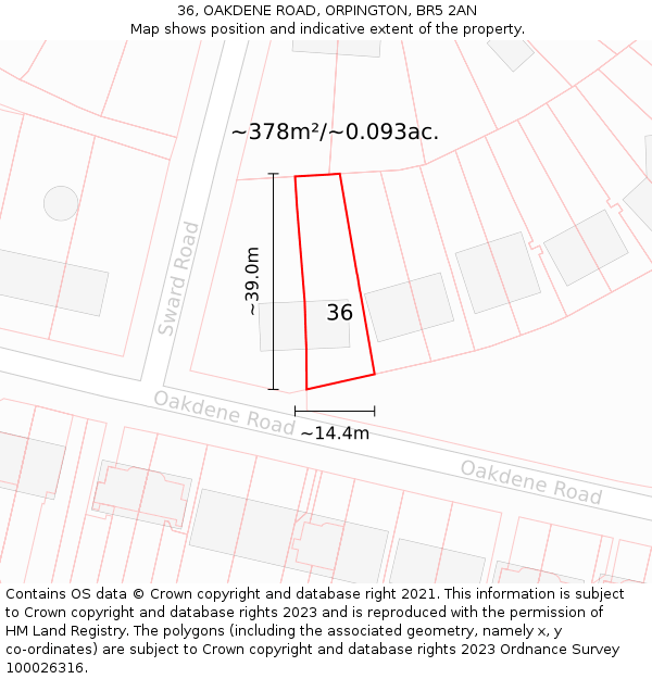 36, OAKDENE ROAD, ORPINGTON, BR5 2AN: Plot and title map