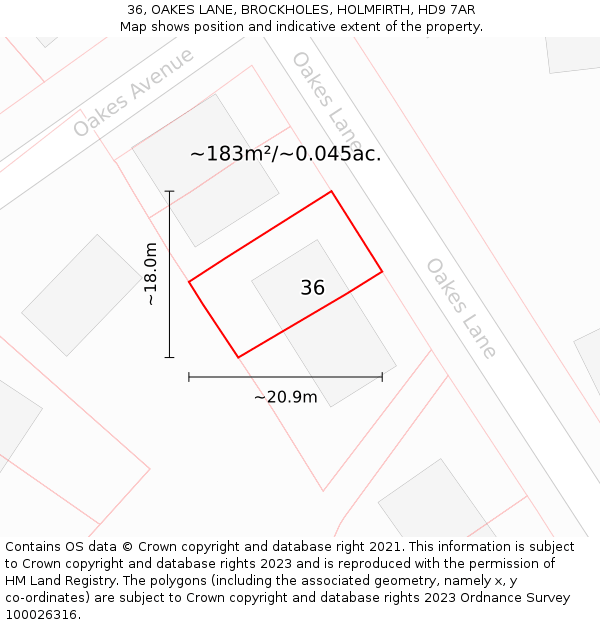 36, OAKES LANE, BROCKHOLES, HOLMFIRTH, HD9 7AR: Plot and title map