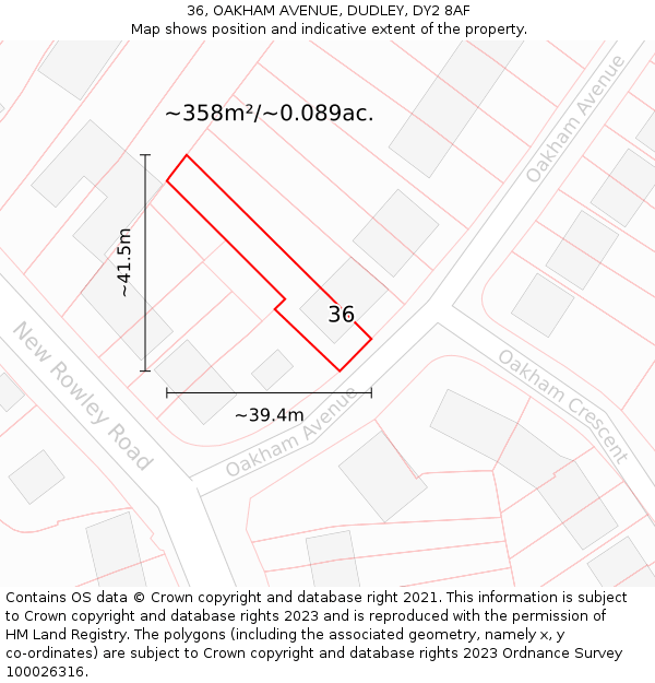 36, OAKHAM AVENUE, DUDLEY, DY2 8AF: Plot and title map