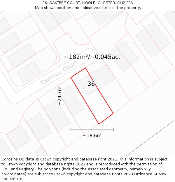 36, OAKTREE COURT, HOOLE, CHESTER, CH2 3FA: Plot and title map