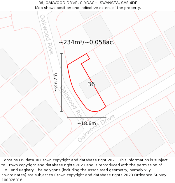 36, OAKWOOD DRIVE, CLYDACH, SWANSEA, SA8 4DF: Plot and title map
