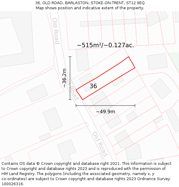 36, OLD ROAD, BARLASTON, STOKE-ON-TRENT, ST12 9EQ: Plot and title map