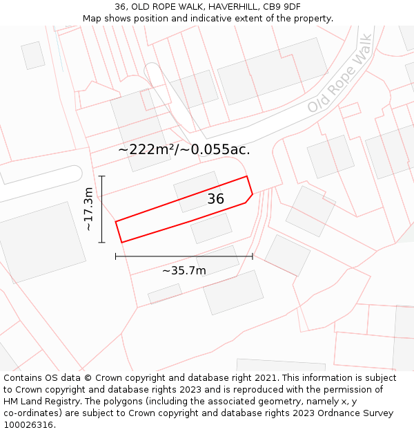 36, OLD ROPE WALK, HAVERHILL, CB9 9DF: Plot and title map
