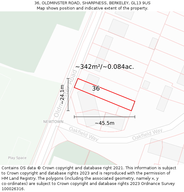 36, OLDMINSTER ROAD, SHARPNESS, BERKELEY, GL13 9US: Plot and title map