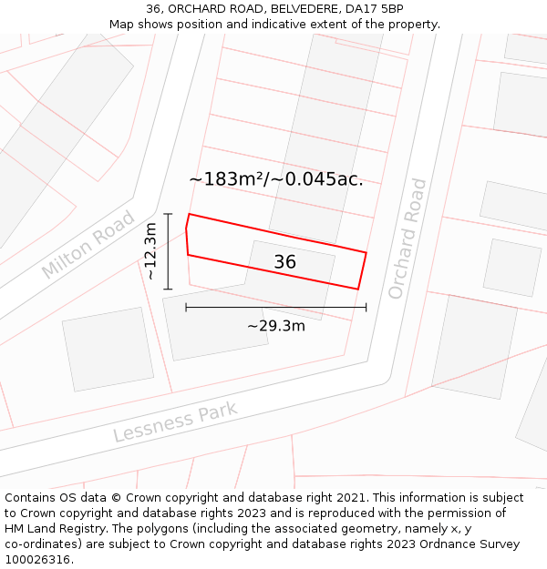 36, ORCHARD ROAD, BELVEDERE, DA17 5BP: Plot and title map