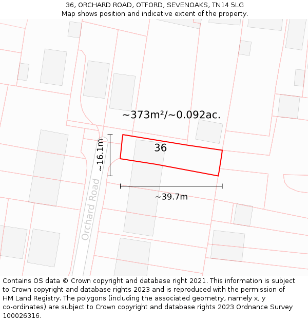 36, ORCHARD ROAD, OTFORD, SEVENOAKS, TN14 5LG: Plot and title map