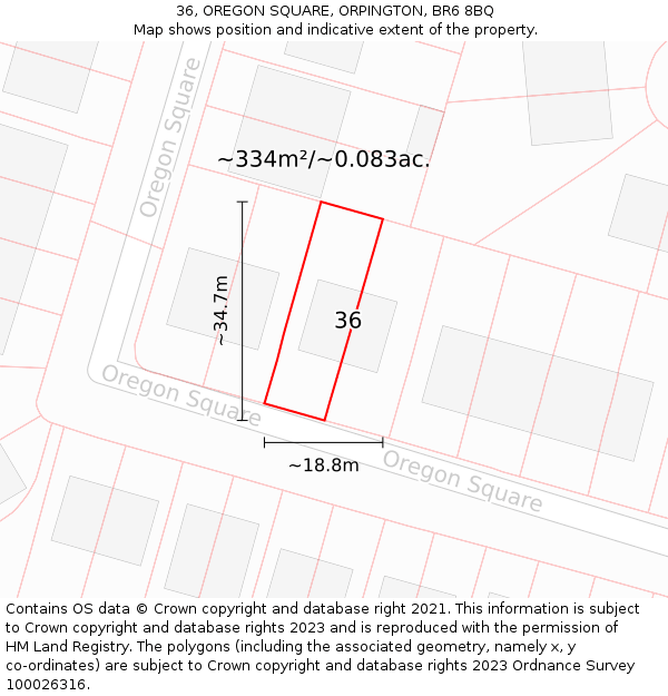 36, OREGON SQUARE, ORPINGTON, BR6 8BQ: Plot and title map