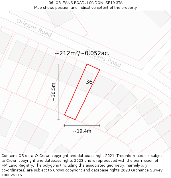 36, ORLEANS ROAD, LONDON, SE19 3TA: Plot and title map