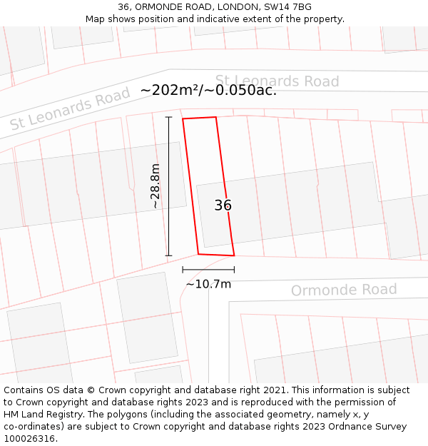 36, ORMONDE ROAD, LONDON, SW14 7BG: Plot and title map