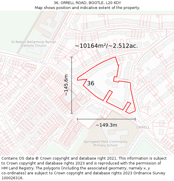 36, ORRELL ROAD, BOOTLE, L20 6DY: Plot and title map