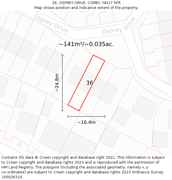 36, OSPREY DRIVE, CORBY, NN17 5FR: Plot and title map