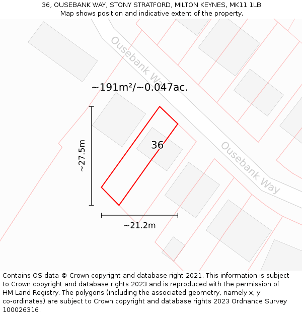 36, OUSEBANK WAY, STONY STRATFORD, MILTON KEYNES, MK11 1LB: Plot and title map