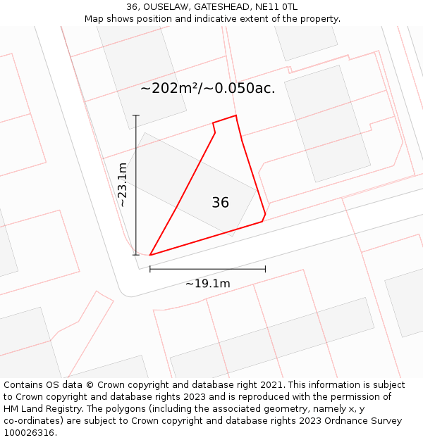 36, OUSELAW, GATESHEAD, NE11 0TL: Plot and title map