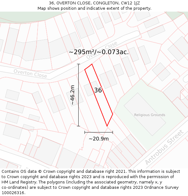 36, OVERTON CLOSE, CONGLETON, CW12 1JZ: Plot and title map