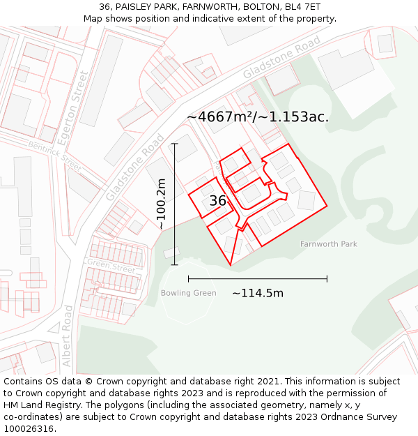 36, PAISLEY PARK, FARNWORTH, BOLTON, BL4 7ET: Plot and title map