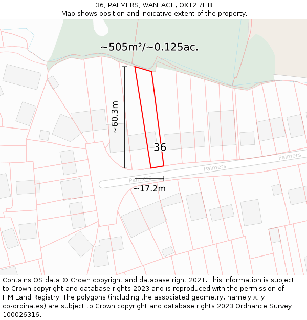 36, PALMERS, WANTAGE, OX12 7HB: Plot and title map