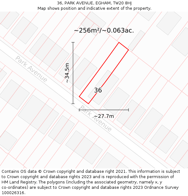 36, PARK AVENUE, EGHAM, TW20 8HJ: Plot and title map