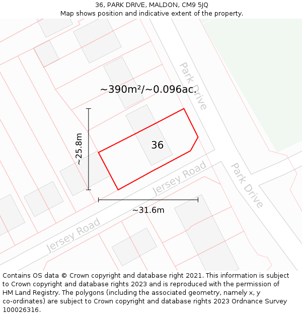 36, PARK DRIVE, MALDON, CM9 5JQ: Plot and title map