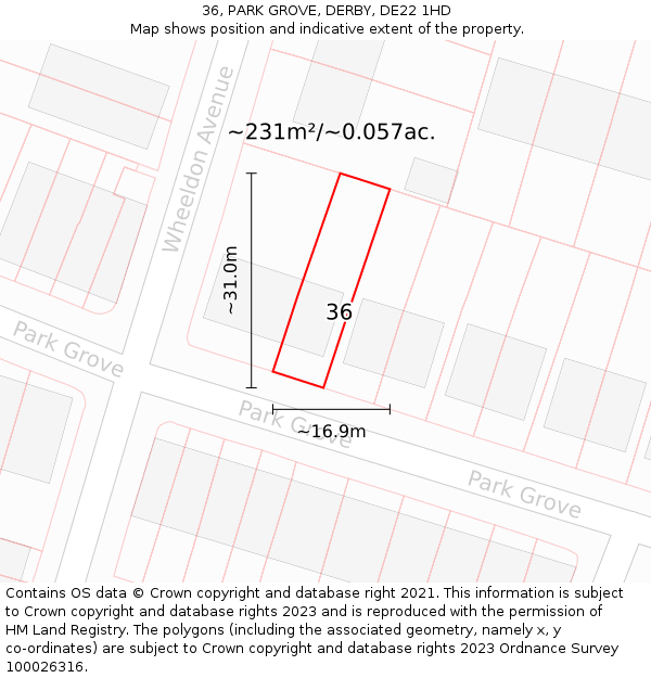 36, PARK GROVE, DERBY, DE22 1HD: Plot and title map