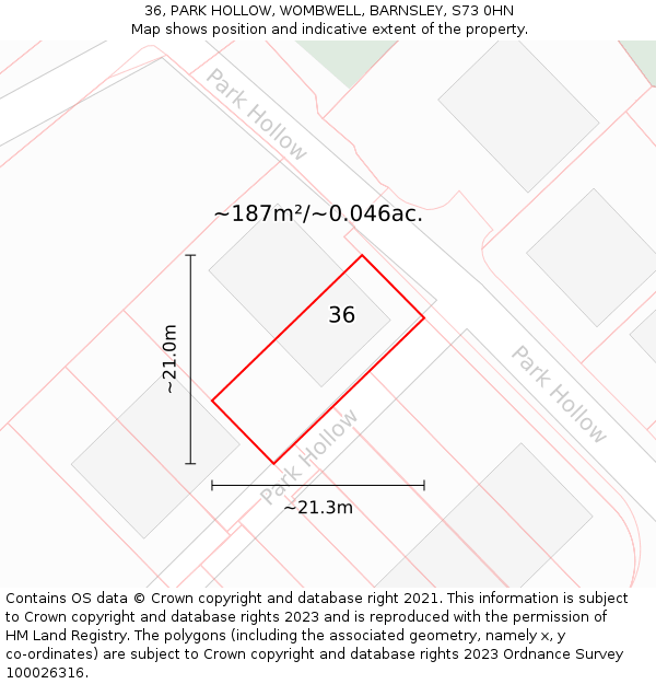 36, PARK HOLLOW, WOMBWELL, BARNSLEY, S73 0HN: Plot and title map