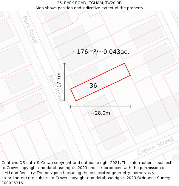 36, PARK ROAD, EGHAM, TW20 9BJ: Plot and title map