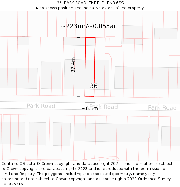 36, PARK ROAD, ENFIELD, EN3 6SS: Plot and title map