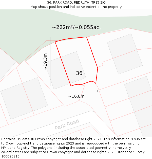 36, PARK ROAD, REDRUTH, TR15 2JG: Plot and title map