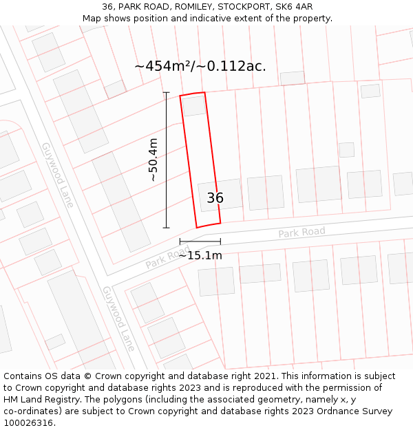 36, PARK ROAD, ROMILEY, STOCKPORT, SK6 4AR: Plot and title map