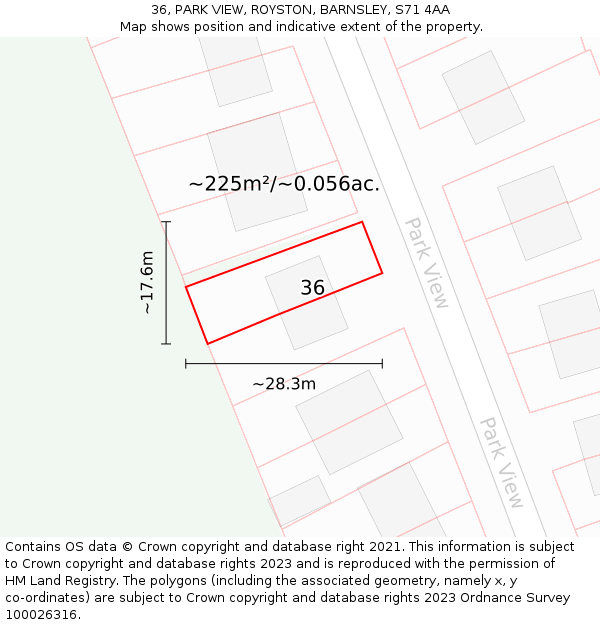 36, PARK VIEW, ROYSTON, BARNSLEY, S71 4AA: Plot and title map