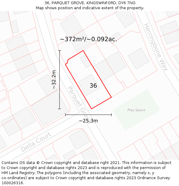 36, PARQUET GROVE, KINGSWINFORD, DY6 7NG: Plot and title map
