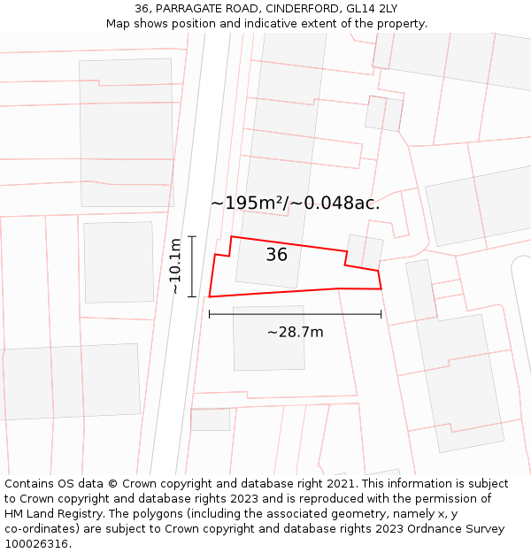 36, PARRAGATE ROAD, CINDERFORD, GL14 2LY: Plot and title map