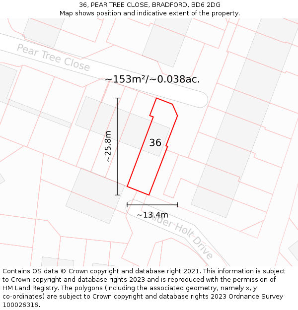 36, PEAR TREE CLOSE, BRADFORD, BD6 2DG: Plot and title map