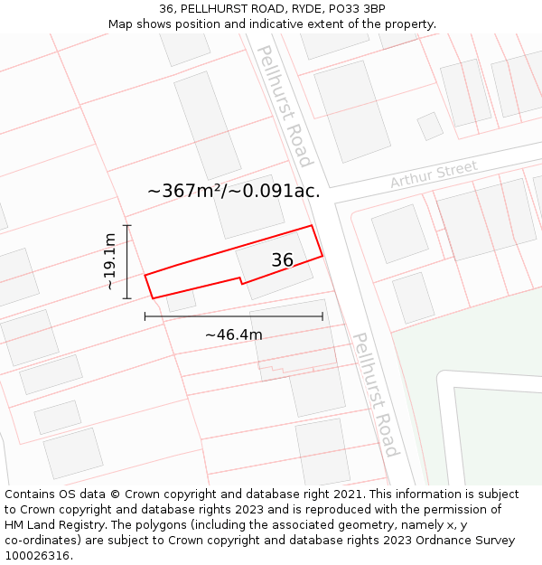 36, PELLHURST ROAD, RYDE, PO33 3BP: Plot and title map