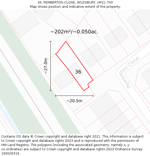 36, PEMBERTON CLOSE, AYLESBURY, HP21 7NY: Plot and title map