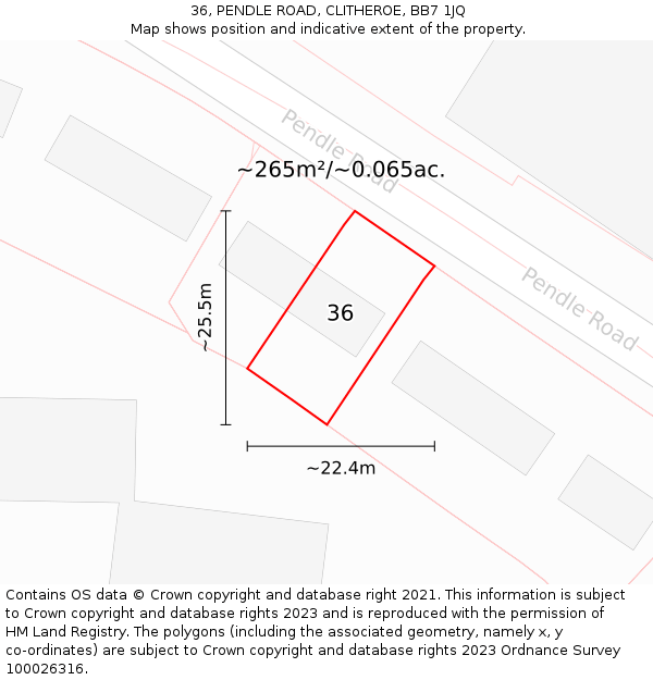 36, PENDLE ROAD, CLITHEROE, BB7 1JQ: Plot and title map