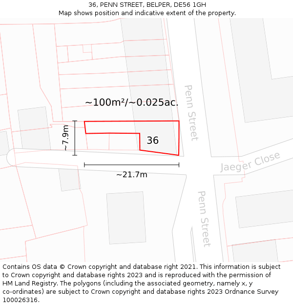 36, PENN STREET, BELPER, DE56 1GH: Plot and title map