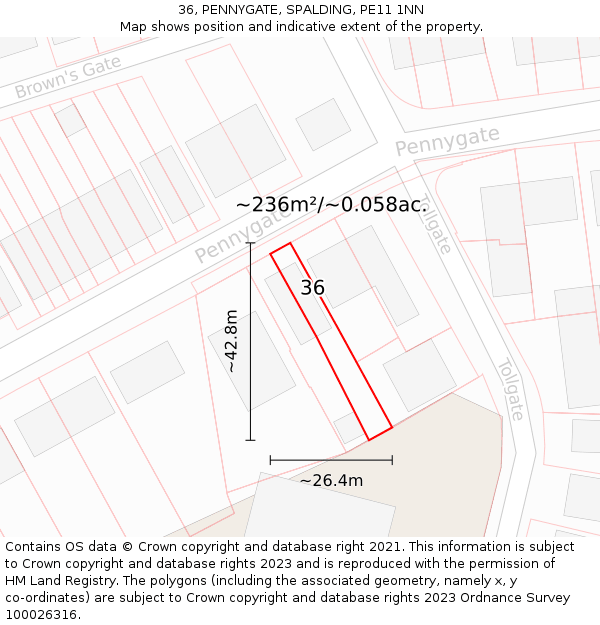 36, PENNYGATE, SPALDING, PE11 1NN: Plot and title map