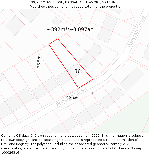 36, PENYLAN CLOSE, BASSALEG, NEWPORT, NP10 8NW: Plot and title map