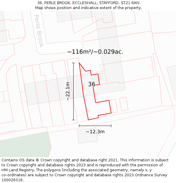 36, PERLE BROOK, ECCLESHALL, STAFFORD, ST21 6AN: Plot and title map