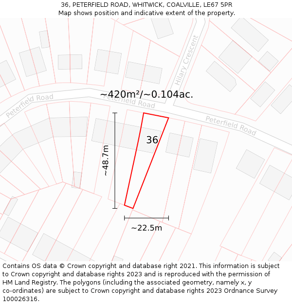 36, PETERFIELD ROAD, WHITWICK, COALVILLE, LE67 5PR: Plot and title map