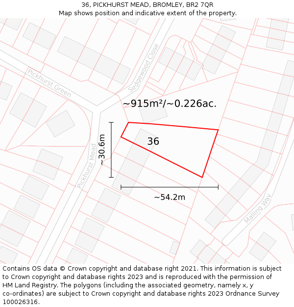 36, PICKHURST MEAD, BROMLEY, BR2 7QR: Plot and title map