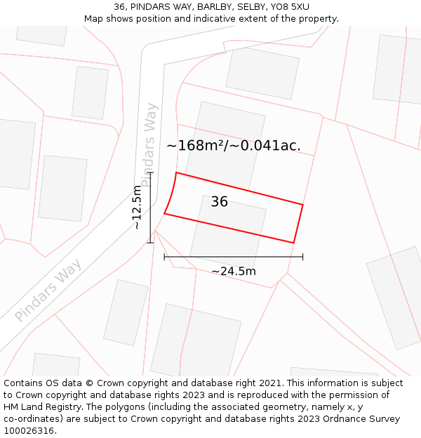 36, PINDARS WAY, BARLBY, SELBY, YO8 5XU: Plot and title map