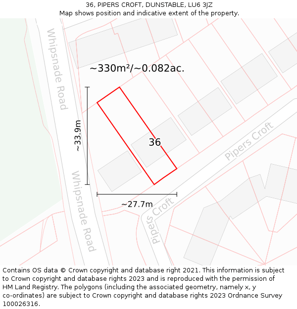 36, PIPERS CROFT, DUNSTABLE, LU6 3JZ: Plot and title map