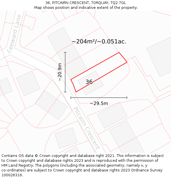 36, PITCAIRN CRESCENT, TORQUAY, TQ2 7GL: Plot and title map