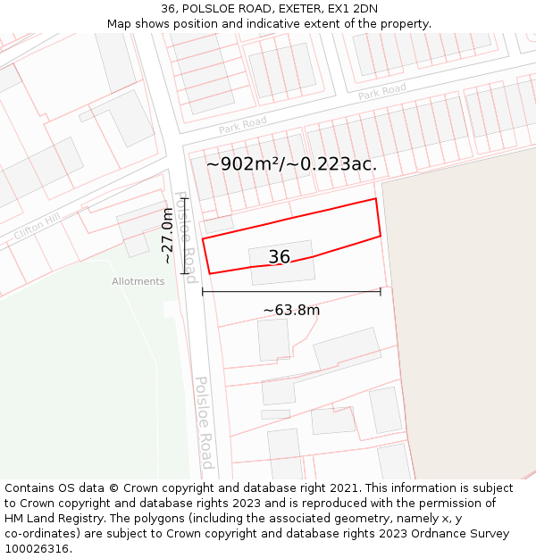 36, POLSLOE ROAD, EXETER, EX1 2DN: Plot and title map