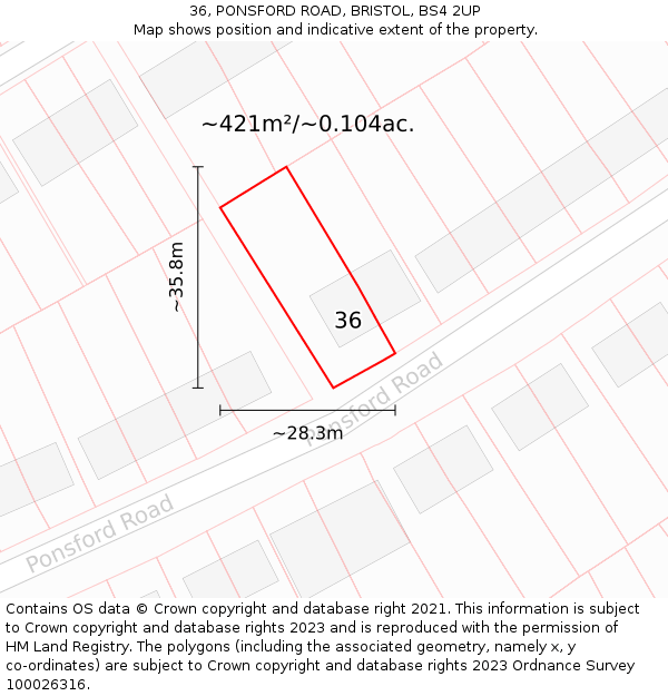 36, PONSFORD ROAD, BRISTOL, BS4 2UP: Plot and title map