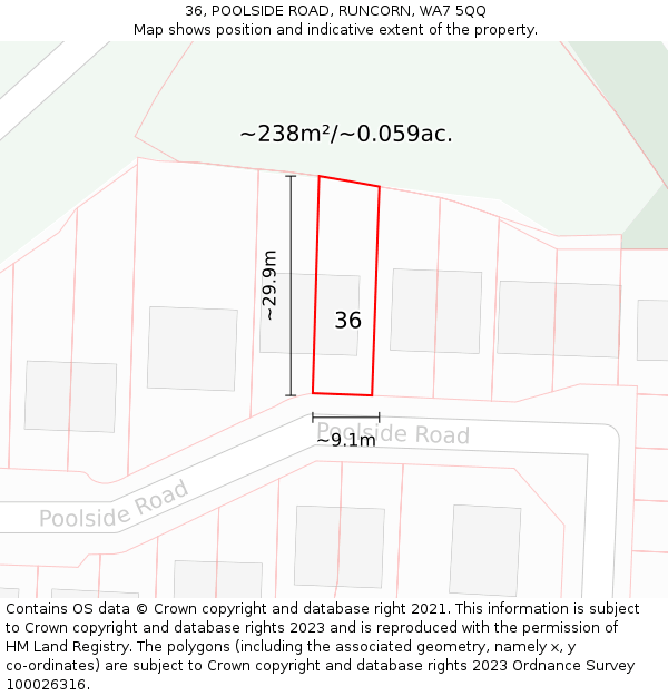 36, POOLSIDE ROAD, RUNCORN, WA7 5QQ: Plot and title map