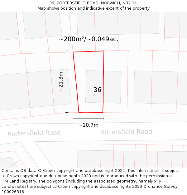 36, PORTERSFIELD ROAD, NORWICH, NR2 3JU: Plot and title map