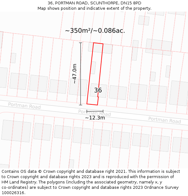 36, PORTMAN ROAD, SCUNTHORPE, DN15 8PD: Plot and title map