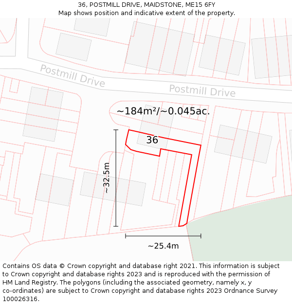 36, POSTMILL DRIVE, MAIDSTONE, ME15 6FY: Plot and title map